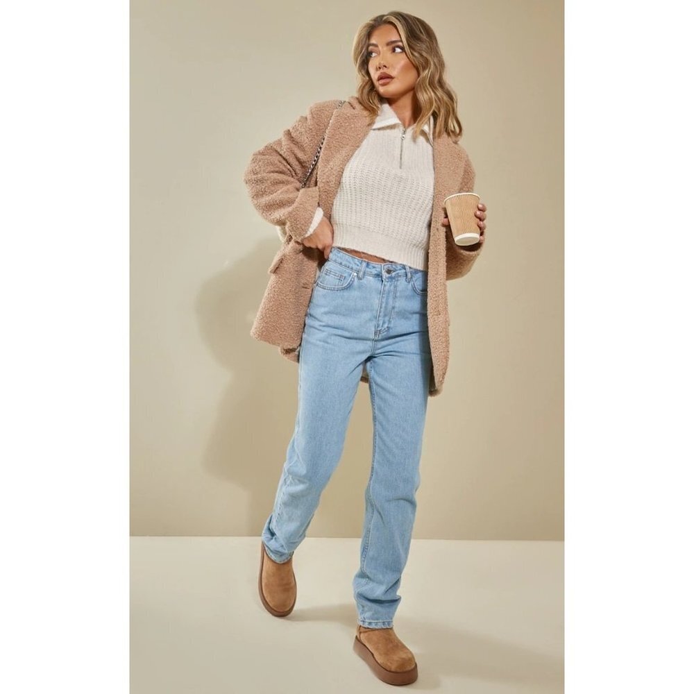NWT PRETTYLITTLETHING BOUCLE LONGLINE OVERSIZED CURVED HEM BLAZER Size US 4 Colo - Picture 3 of 8